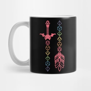 Polyhedral Rainbow Dice Sword and Arrow Mug